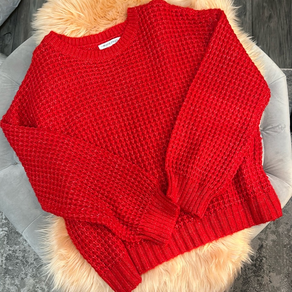 Women’s Red Foil Knit Crewneck Sweater Sz XL NEW!